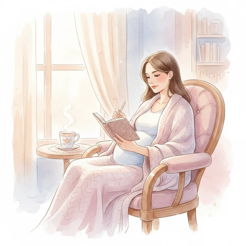 Pregnant woman tracking symptoms with gentle self-care